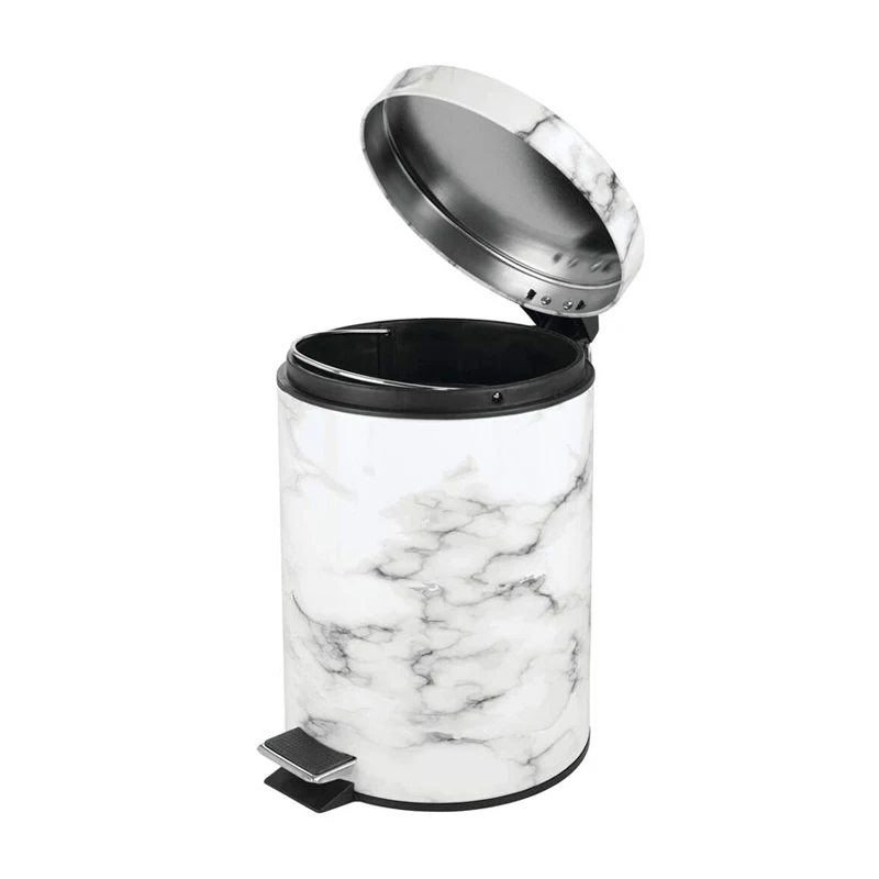5L Marble Painting Waste Bin Stainless Steel Foot Operated Pedal Trash Can