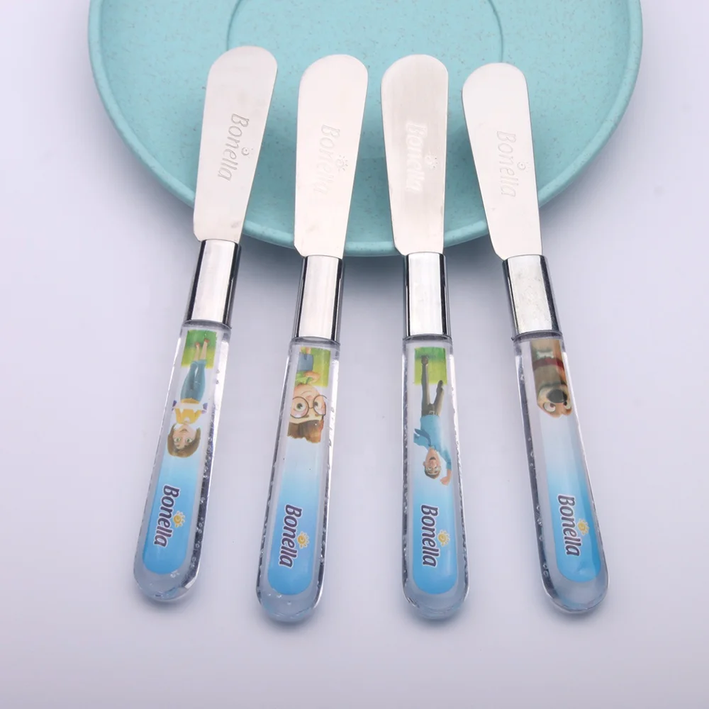 
Custom Colors Stainless Steel Cheese Blade Plastic Handle Children Butter Knife spreader 