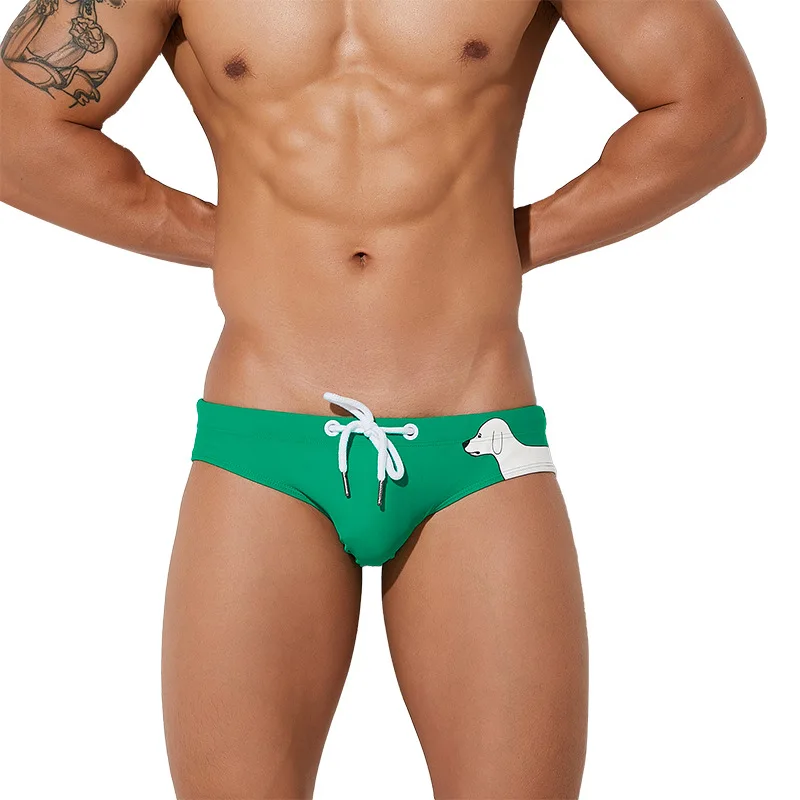 Wholesale Customized Men Plain Beachwear Hot Sexy Shorts Trunk Beach Swim Brief with Drawstring