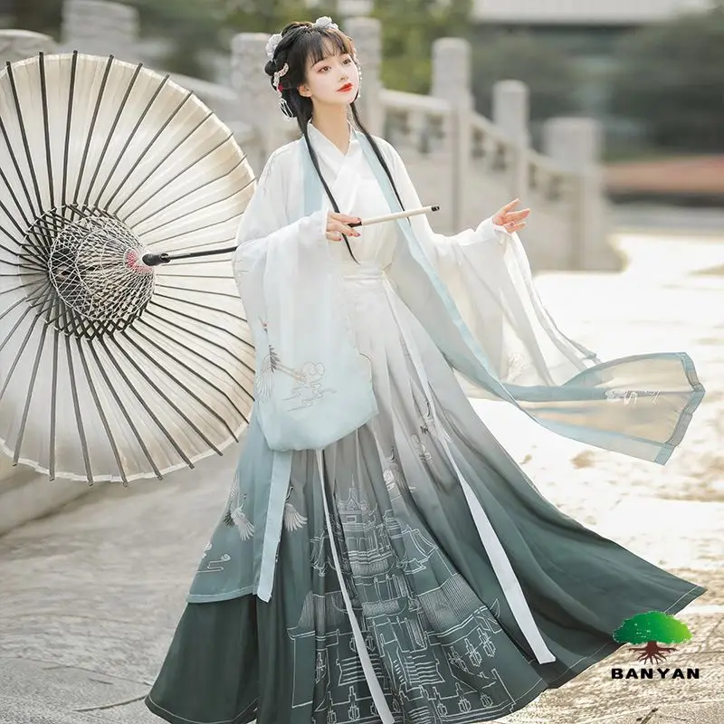 Оптовая продажа новое историческое женское весенне-летнее платье Hanfu в китайском стиле Jin Сказочная аура оригинальное с перекрестным воротником и большими рукавами