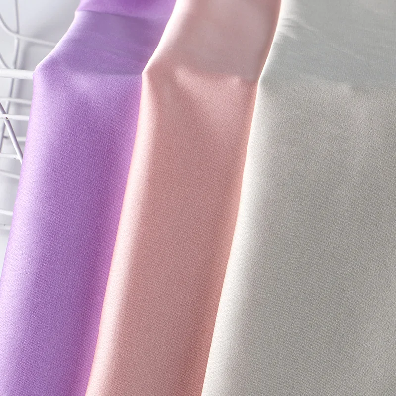 High Quality 50D 100% Polyester Silk Satin Fabric Bright Satin Garment Bridal Interlining Silky Stretch Poly Gold Spandex Tela