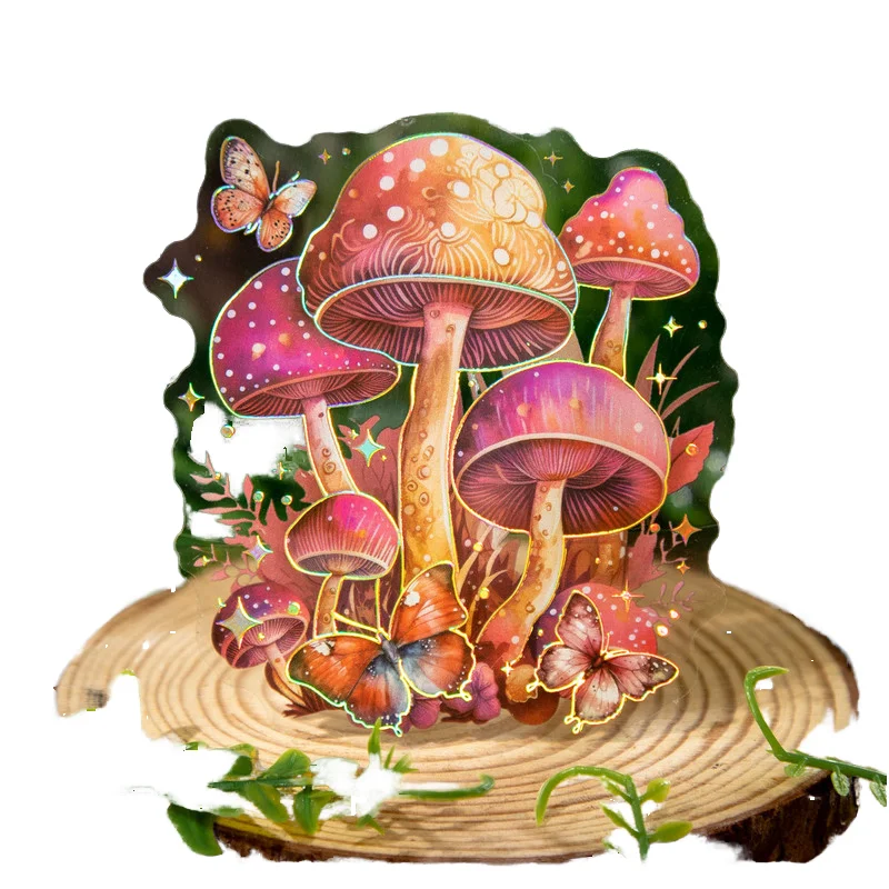 Punk Laser Mushroom Stickers 10-Piece Pack Holographic Decorative Decals Scrapbook Journaling Water Bottle 05027 Home Decoration