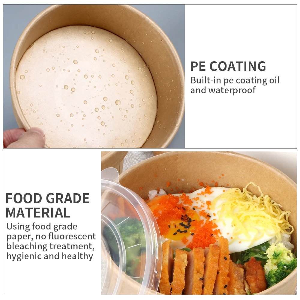 biodegradable custom printed logo kraft white paper salad bowl  with paper cover lid