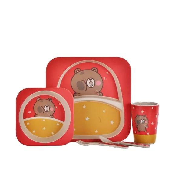 Милый хороший контакт с пищевыми продуктами безопасное из бамбукового волокна; Детские наборы посуды