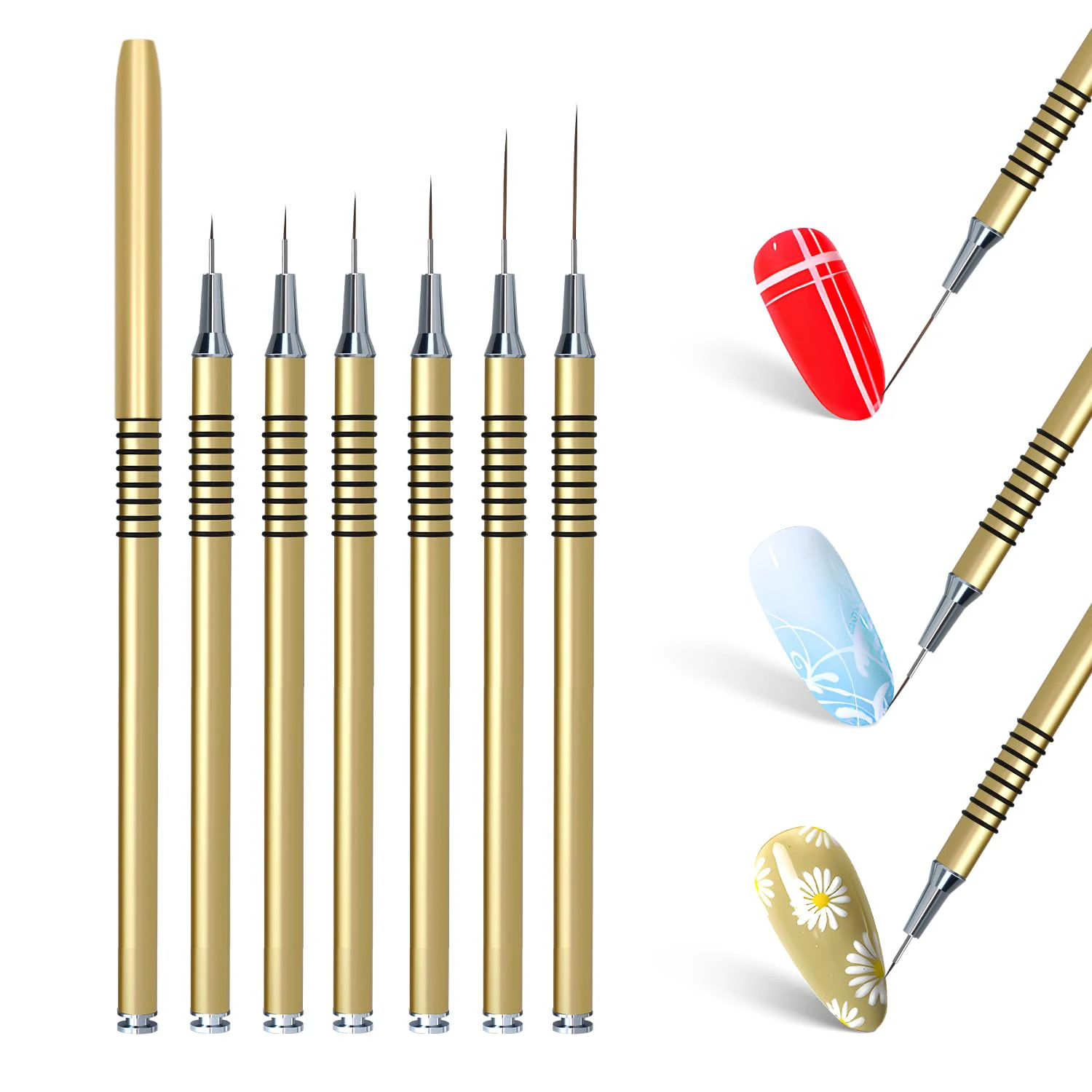 Nail Art Liner Brushes 6Pcs Painting Nail Art Brush Set Nail Dotting Drawing Tool for Long Lines Thin Details Fine Drawing