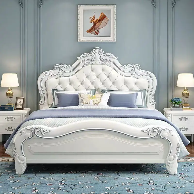 White Queen Full Soft Fabric Upholstered Bed Bedroom Furniture Italian Luxury Modern King Size Sets Beds