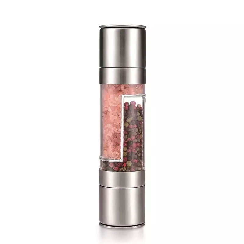 Custom Adjustable Manual 2 In 1 Pepper Mill Bottle Mini Dual Herb Spice Mill Shaker Set Stainless Steel Salt And Pepper Grinder