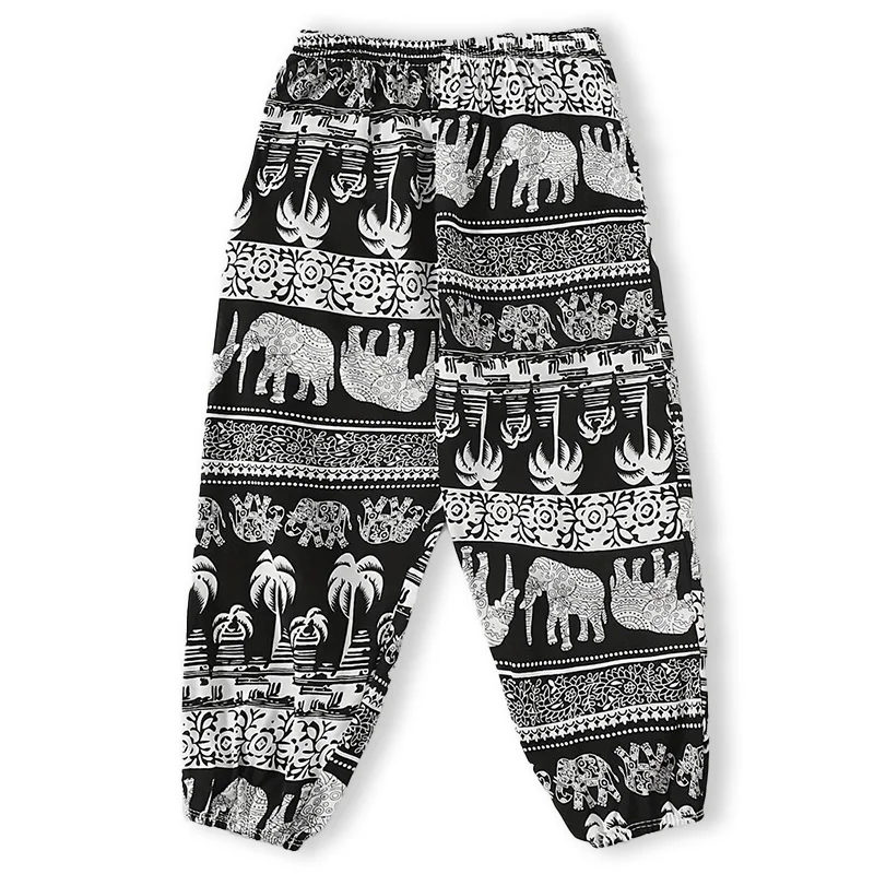 Diray Plus Spring Summer Collection Boys Casual Pants Black White Coconut Elephant Print Cool Fabric Material Tropical Vacations