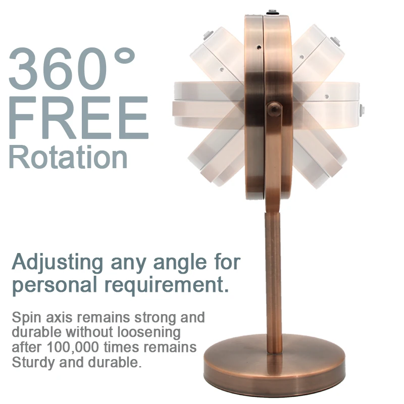 quality customized round led smart makeup mirror desk Adjustable metal Stand table led lighted vanity makeup mirror with lights