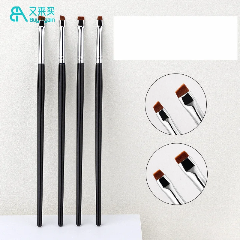 wholesale custom logo Professional copper ferrule wood handle ultra fine thin flat angled eye liner eyeliner brow eyebrow brush