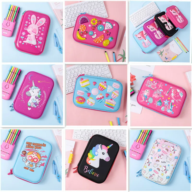 Free Sample 2023 Haslor kids Pencil Case School Pencil Cases Stationery Estuche 3D Space Pen Case Unicorn School Supplies