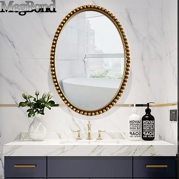 Античное Золотое круглое или овальное настенное зеркало для