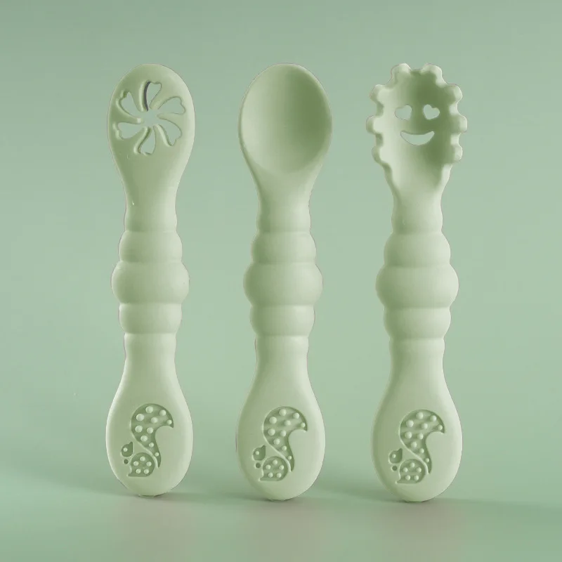 Wholesale Price 3pcs Set Silicone Kid Feeding Set with Spoon Silicone Bpa Free Spoon Baby Spoon Silicone