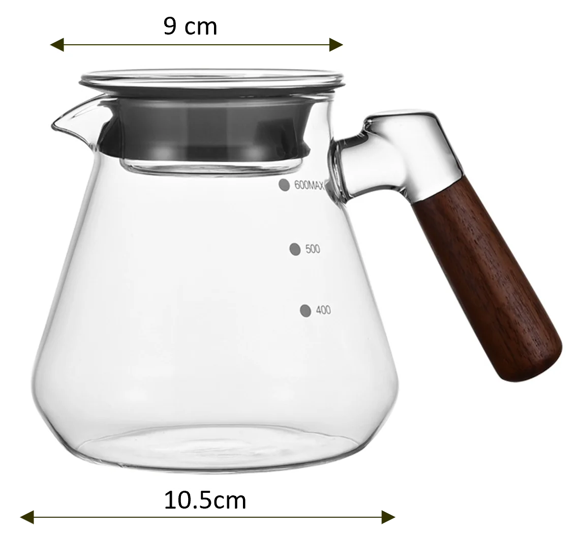 High Borosilicate Glass, Walnut Wooden Handle, Heat Resistant  Coffee Red Tea Carafe Pot Kettle Pitcher with Wood Handle and Lid