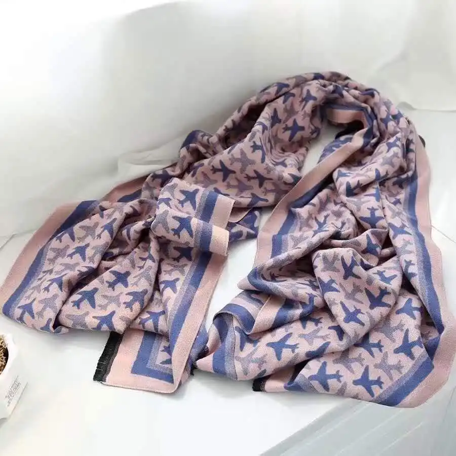 Женская шаль одеяло с рисунком самолета жаккардовый кашемир хлопок зимний высококачественный мягкий тонкий