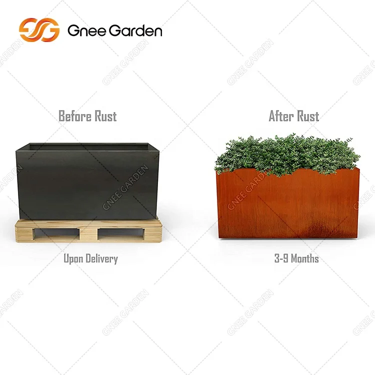 Rectangular Corten Steel Planter Vertical Flower Pot Decorative Outdoor Corten Planter Box