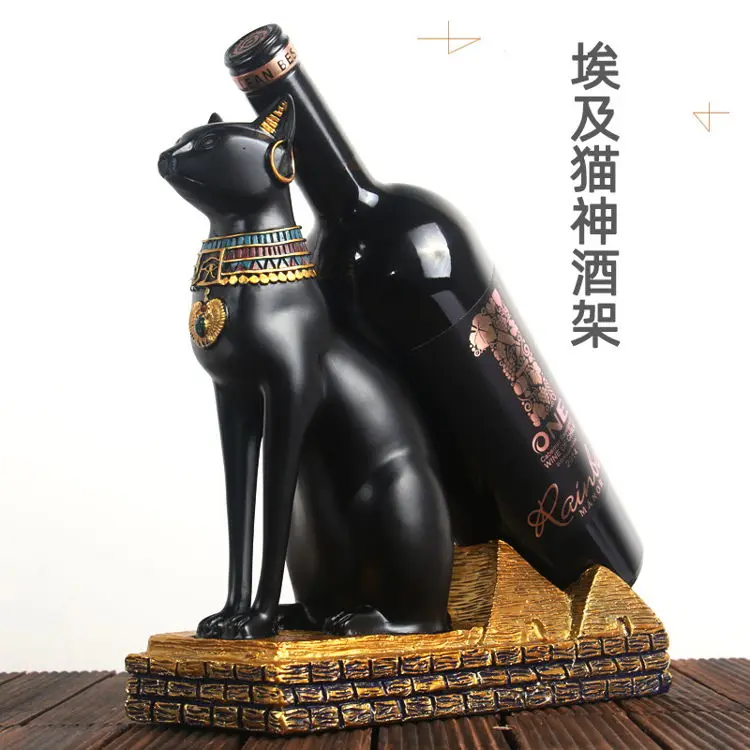 Wine Rack Wholesale High End Egypt Decoration Egyptian Cat God Living Room Ornament Porte Vin Elegant Wine Holder Figure