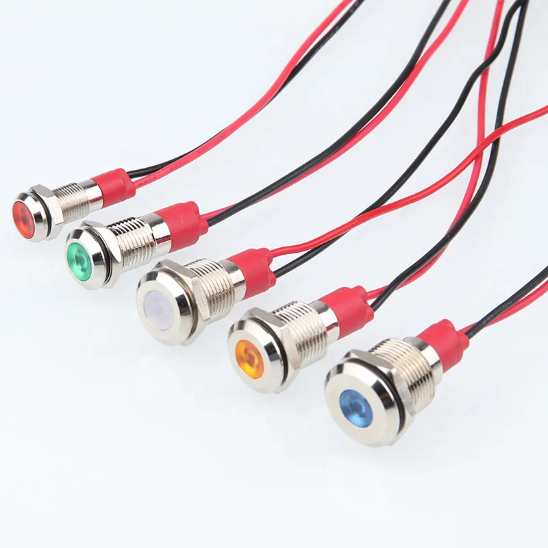 6mm 8mm 10mm 12mm LED Metal Indicator light waterproof Signal lamp with wire 3V 5V 6V 12V 24V 220v red yellow blue green white