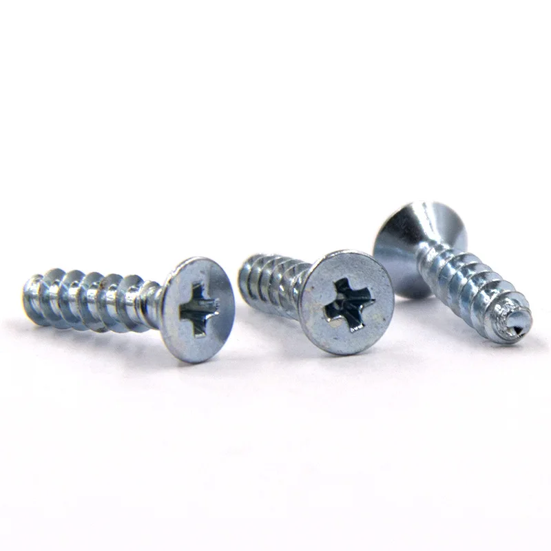 Hardened flat head cross recessed plastic teeth self tapping screws blue and white zinc Special for plastic parts