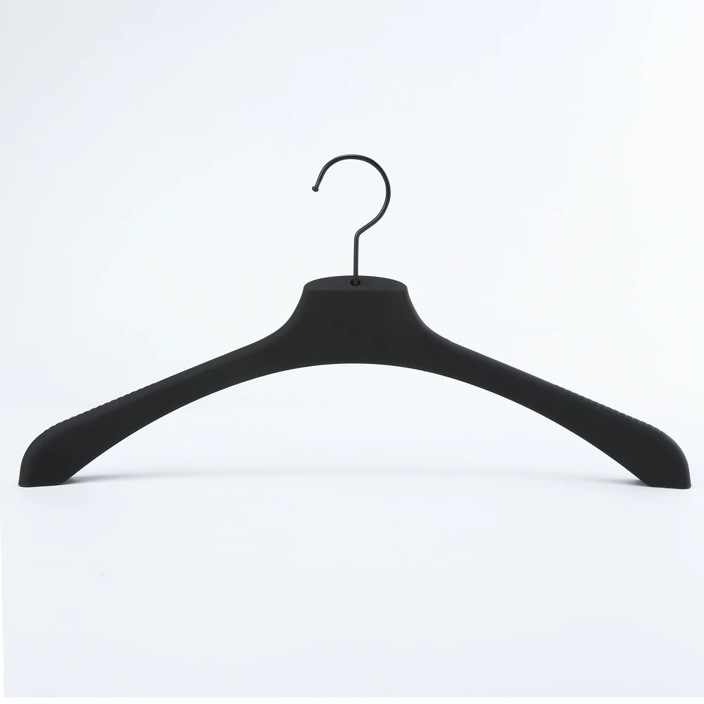 Fashion engraved plastic hanger with metal hook for garment brands