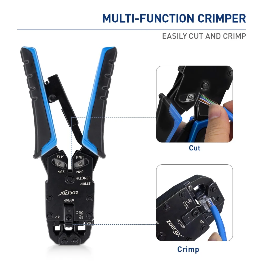 RJ11 RJ12 RJ45 RJ50 RJ45 Crimping Tool with Crimp Cut and Strip CAT6 8P 10P 6P 4C Network LAN Wire Crimp Tool Crimper Plier