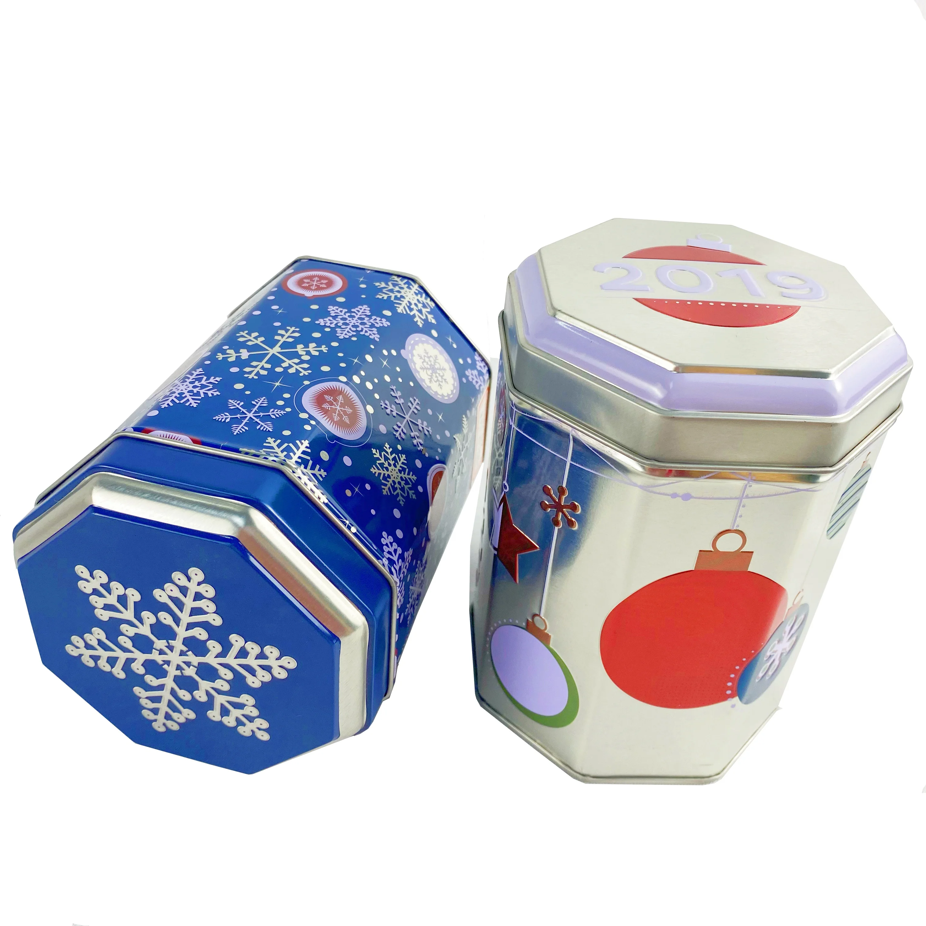 Восьмиугольная форма еды Чай Черный винтажный мультяшный жестяной музыкальный жестяной бокс с рельефом