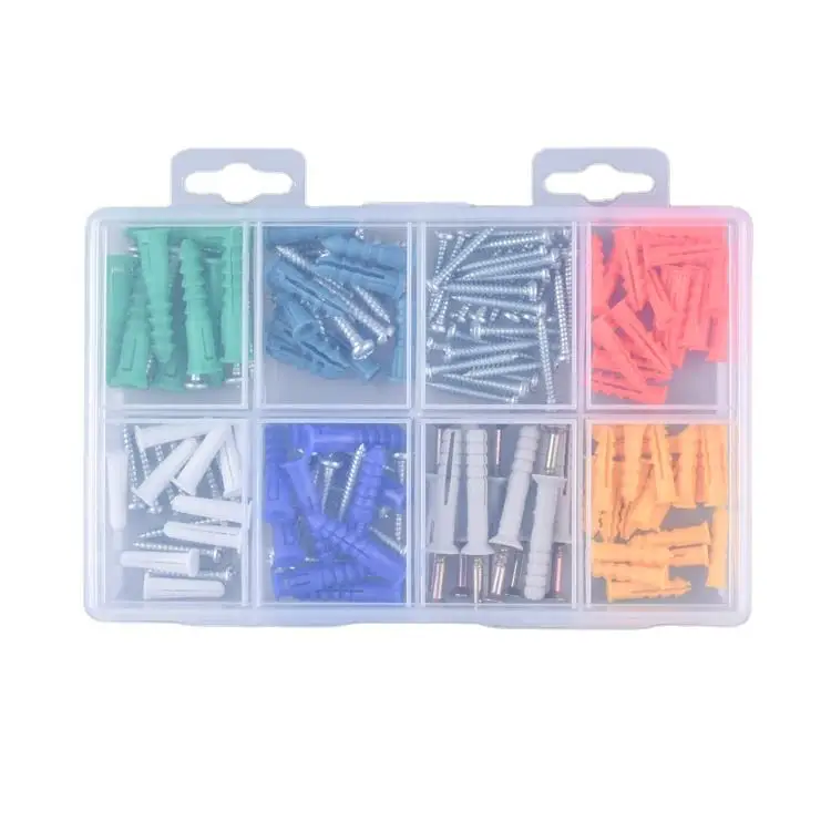 Shanfeng 144pcs Various Ribbed Concrete Plastic Anchors with Pan-Head Self Tapping Screws
