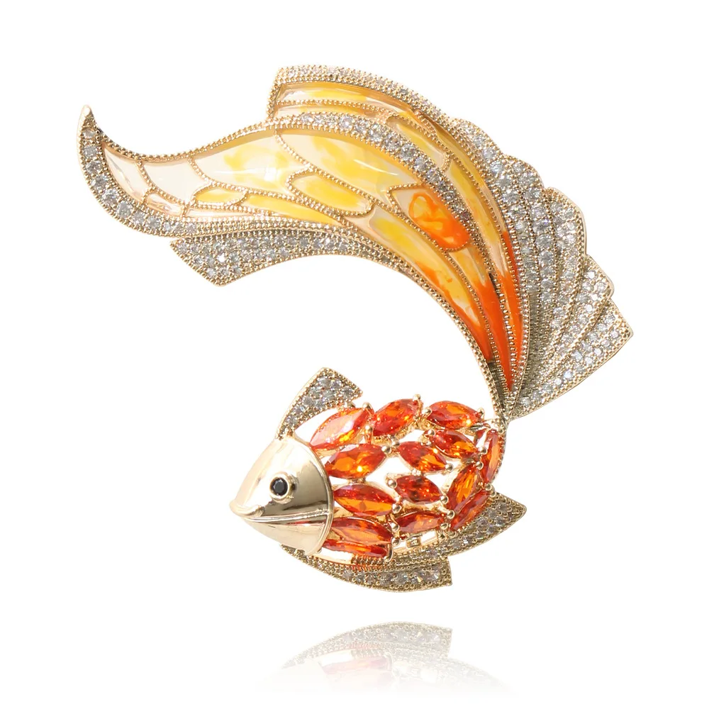 
Wholesale Vintage Bright Cubic Zirconia Goldfish Brooch Pin For Women 