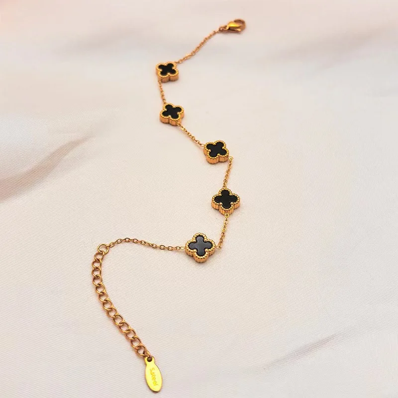 goog quality stainless steel 18k gold flower bracelet jewelry five clover flower wrist discount clover bracelet