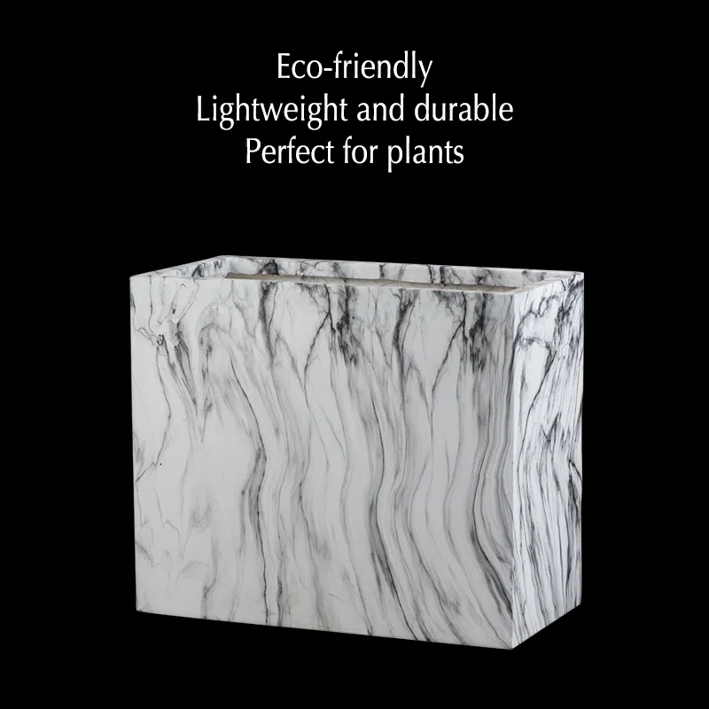 Home Office Decor Custom Large Square Planter Marbling Finishing Fiber Clay Long Flower Pot