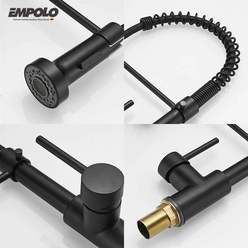 High Quality Single Hole Solid Brass Mixer Sink Faucet Matte Black Water Tap Pull Out Kitchen Faucets With Pull Down Sprayer