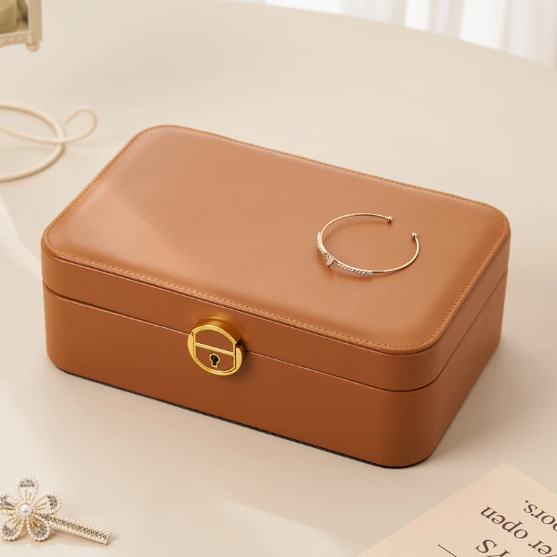 Wholesale Factory Price Double Layer Jewellery Box Multi-function PU Leather Jewelry Storage Box With Lock