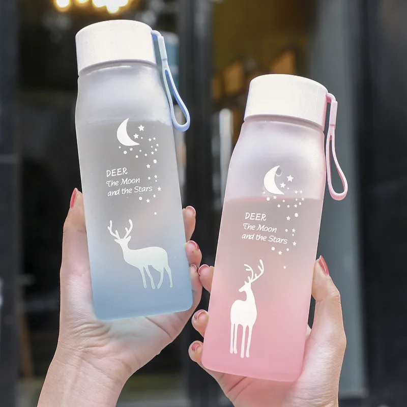 500ml Frosted Sports Plastic Portable Drinking Cup Girl Leakproof Drop-proof Shaker Mug Travel Water Bottle