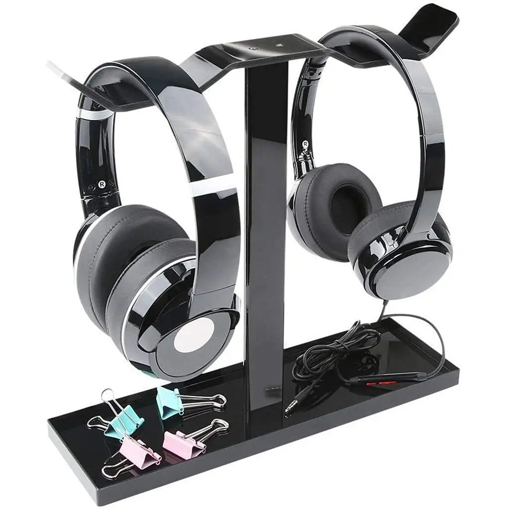 Super Stable Dual Headphones Stand for Desk, Aluminum Alloy & Metal Gaming Headsets Holder Hanger Display Mount