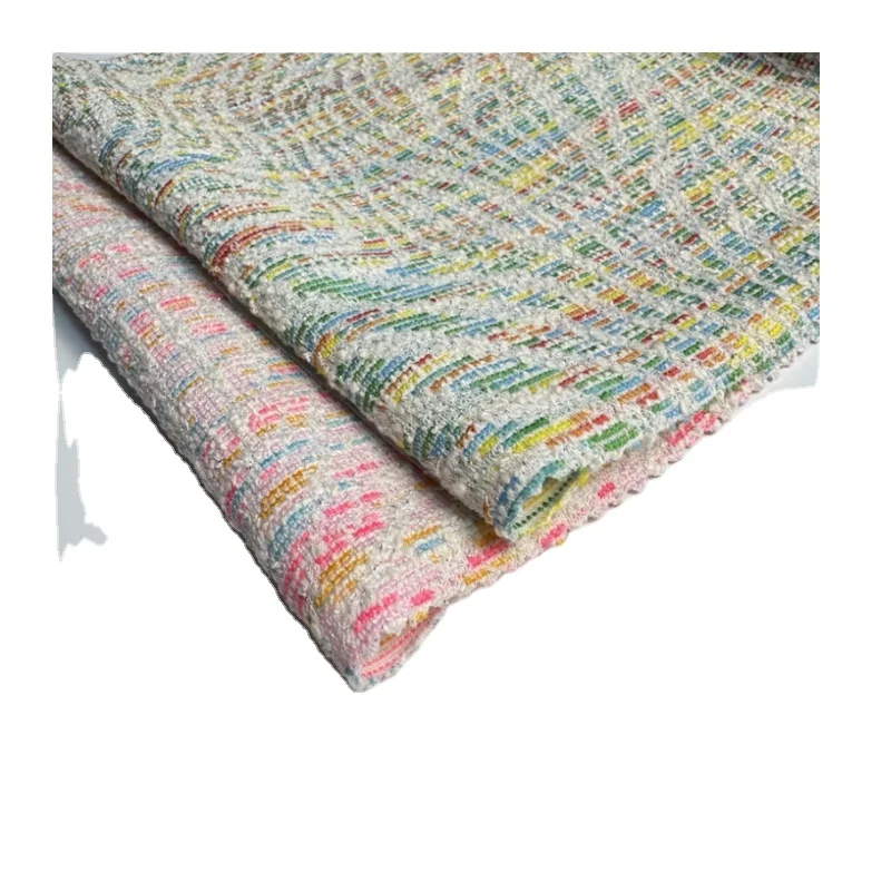 New design stock check herringbone tweed jacket fabric fancy yarn metallic tweed fabric for winter jacket