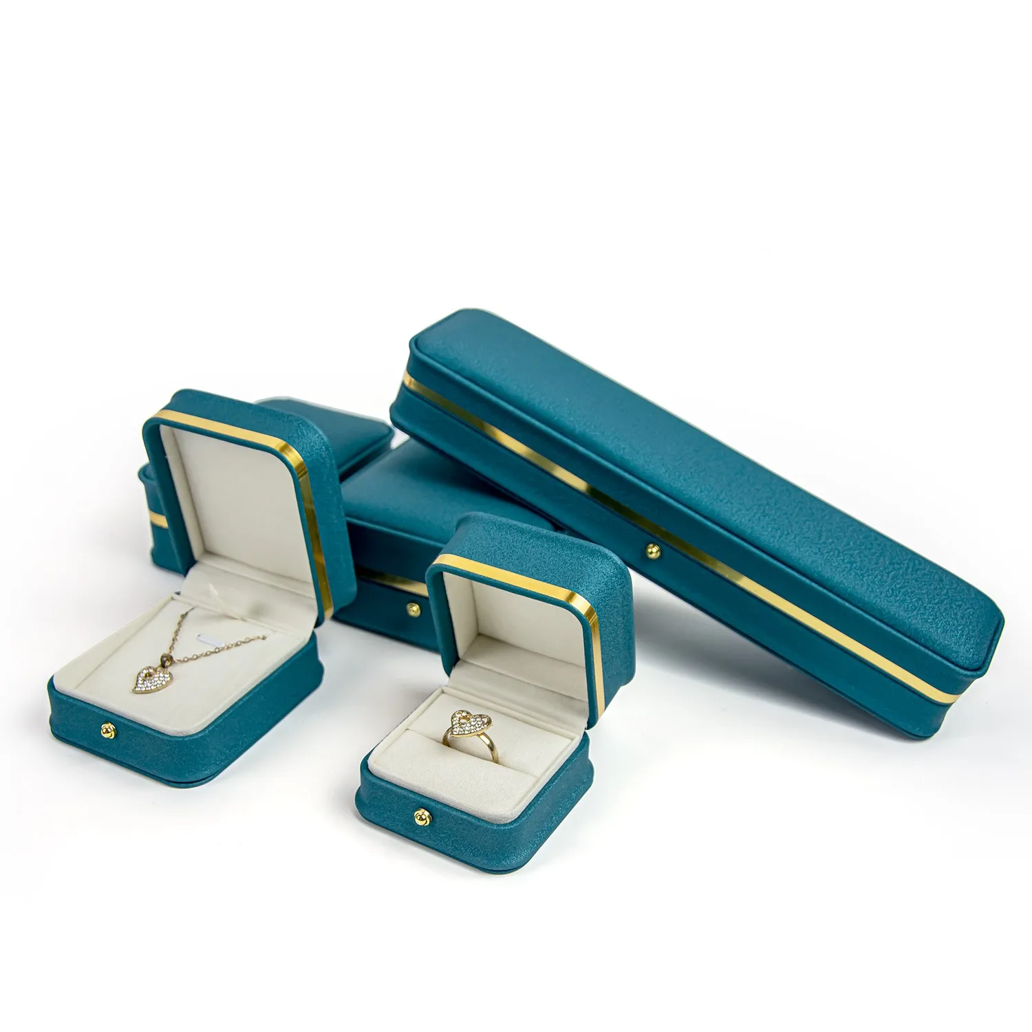 FORTE 2024 Small PU Leather Jewelry Boxes New Style Ring Necklace Pendant Gift Boxes with Gold Edge Set for ring box Packaging