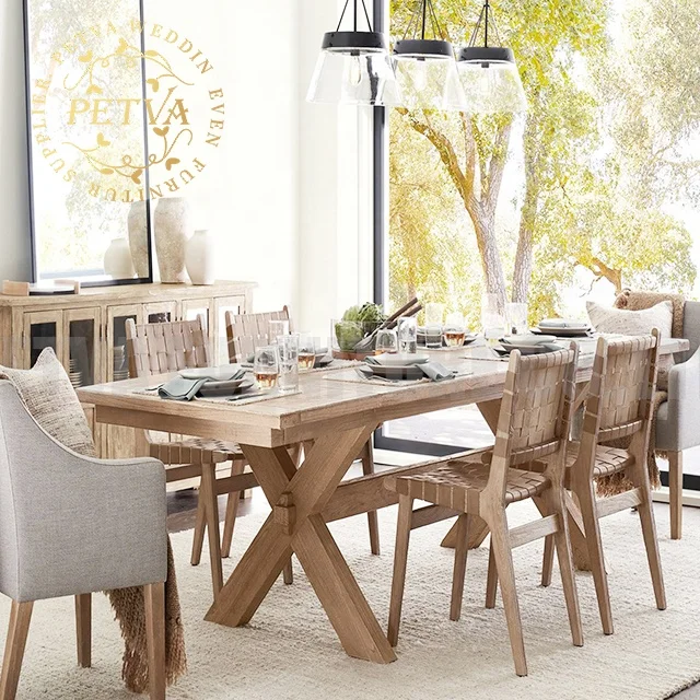 Real wood cross leg wood picnic banquet dinning room wood table for wedding