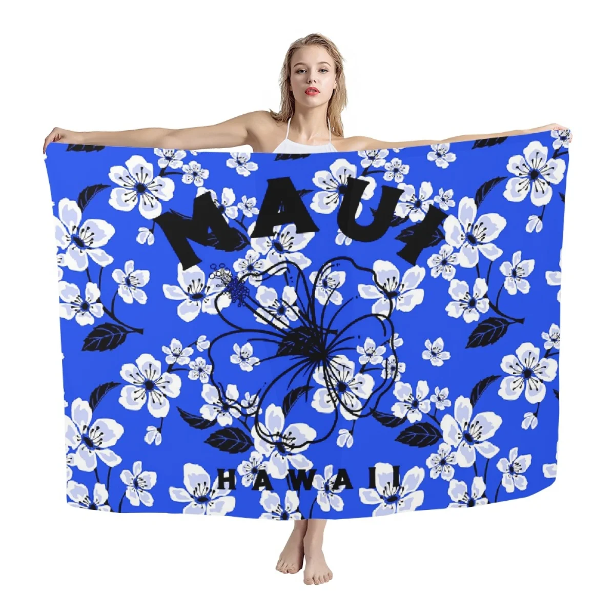 2023 summer Custom Hawaiian Flowers design  Printing Large size Blends Scarf Sarong Wholesale