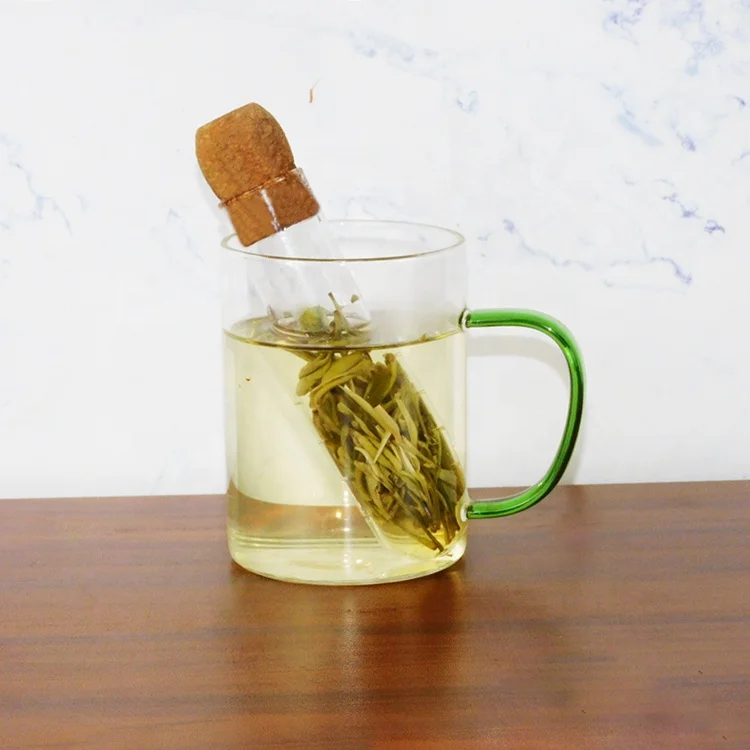 High Borosilicate Glass Tea Infuser with Cork Lid Strainer Tube Shape for Loose Tea Cylinder Transparent accessories infuser
