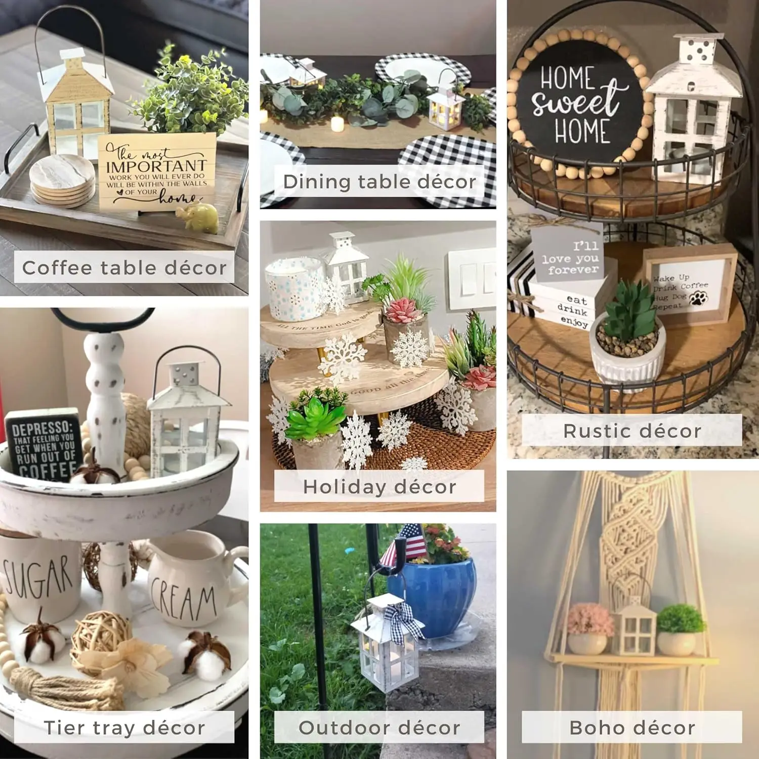 Handmade 5-Inch Farmhouse White Wood Candle Holder Wedding Decorative Metal Lantern for Table Centerpiece or Home Shelf Decor