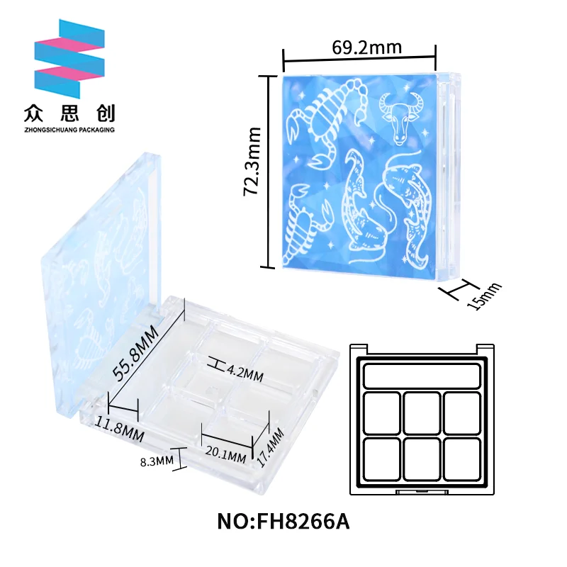 eyeshadow packaging container 6 color eye shadow glitter base with brush plate 3D print eye shadow