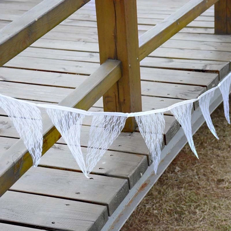 Vintage Wedding Banner Decoration Bunting Flag White Lace Pennant Garlands Birthday Party Supplies Photo Props Christmas