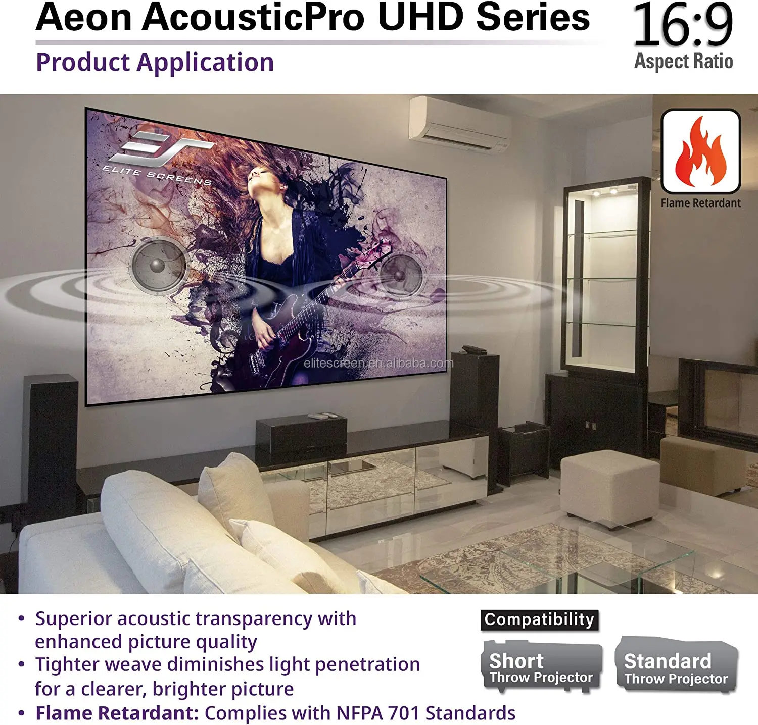Active 3D, 4K Ultra HD and HDR Ready Acoustically Transparent Projector Screen