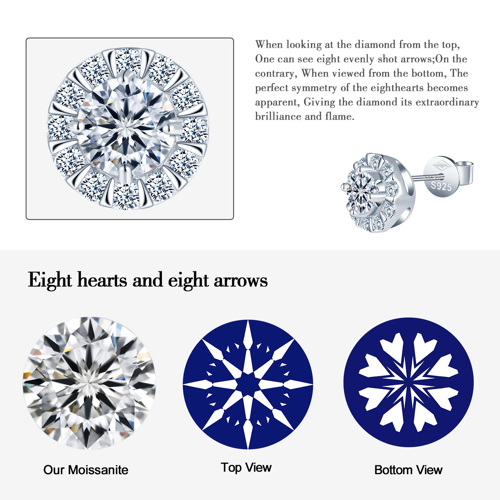 DE Cluster Flower S925 VVS Moissanite Earrings Men Hiphop 925 Sterling Silver Moissanite Stud Earrings with GRA Certificate