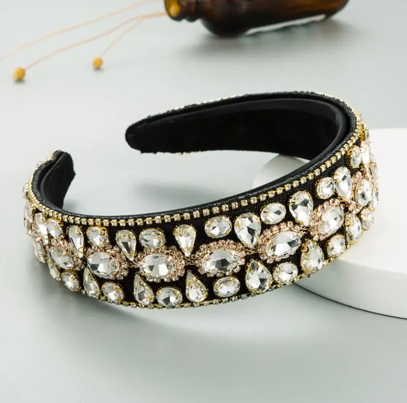 Gorgeous Baroque Full Rhinestone Headband for Woman Elegant Glass Beaded Hairband Female Party Hair Accessory Headwear Headdress