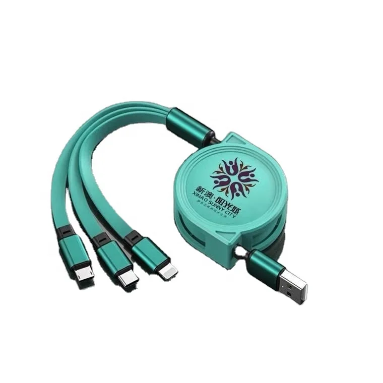 New Arrival Customized Promotional Gift Retractable 3 Way USB Data Cable