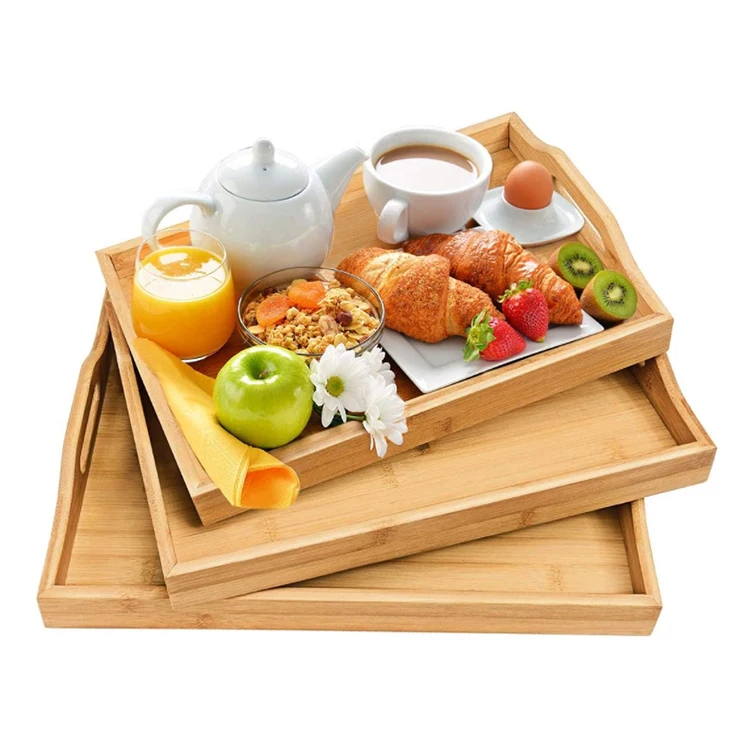 2021 new design natural bamboo decorative storage tray wooden serving tray