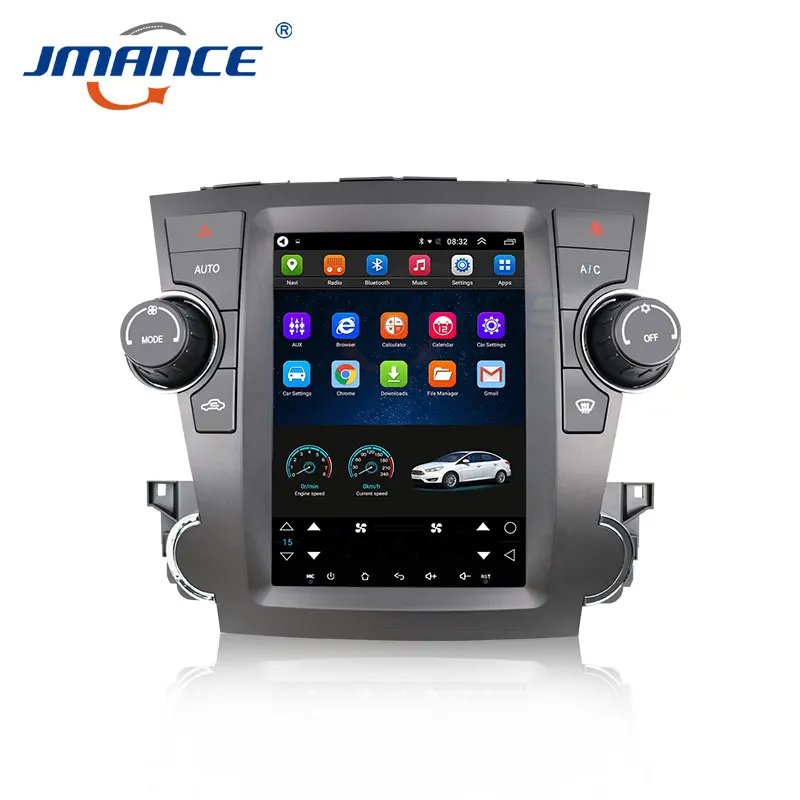 HD multimedia 9.7 inch car video android 1+16GB GPS BT WIFI Car DVD player for Toyota Highlander 2008-13