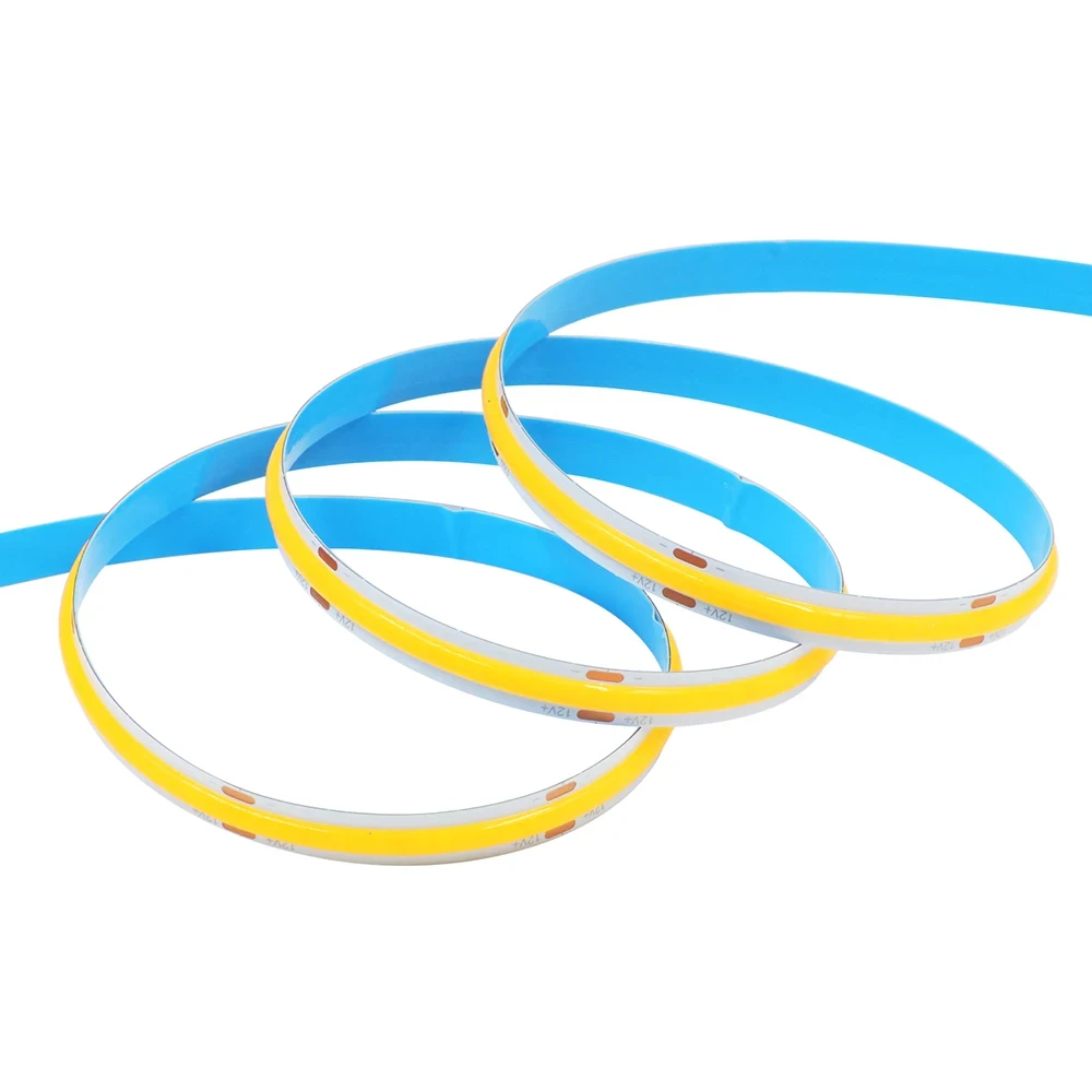 COB LED Flexible Strip Light 12V/24V 384LED/m High-Density Tape 3000K/4000K/6000K Slim 8mm PCB with DC Plug