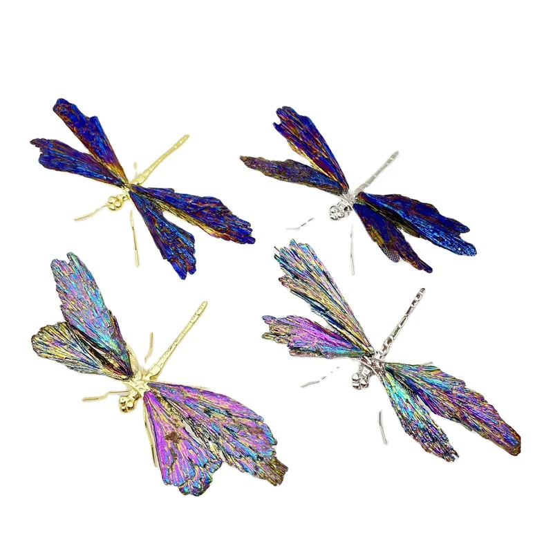 Natural Stones Animal Statue Feather Electroplate Tourmaline Crystal Dragonfly Crafts Ornaments